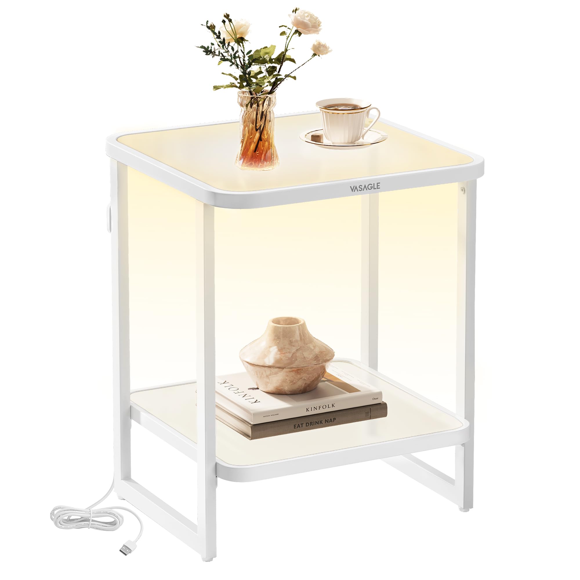 Amazon.com: VASAGLE End Table, 2-Tier Side Table with LED Lights